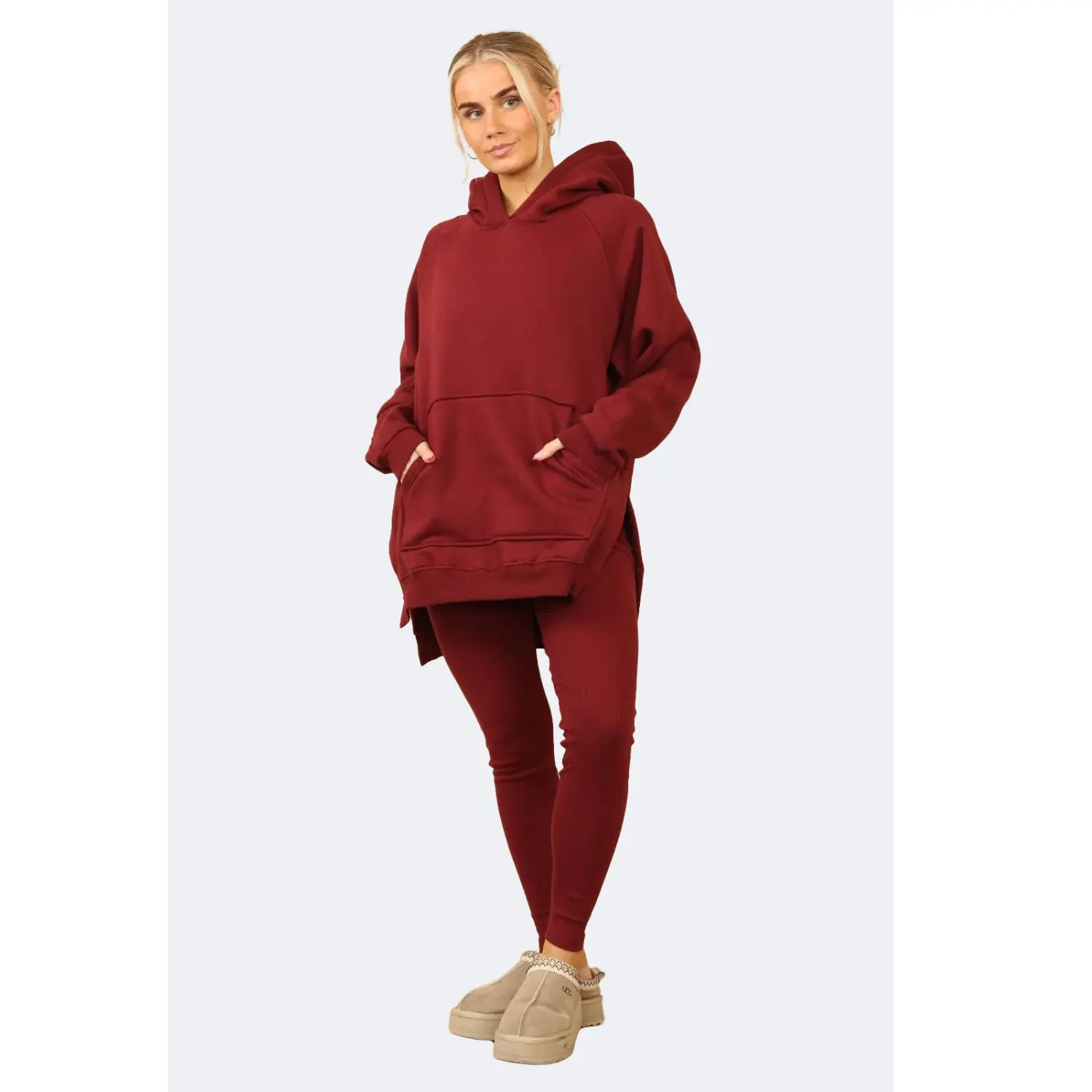 Women's Oversized Hooded Sweatshirt and Legging Set Ladies Spilt Sides Loungewear Hoodie Suit