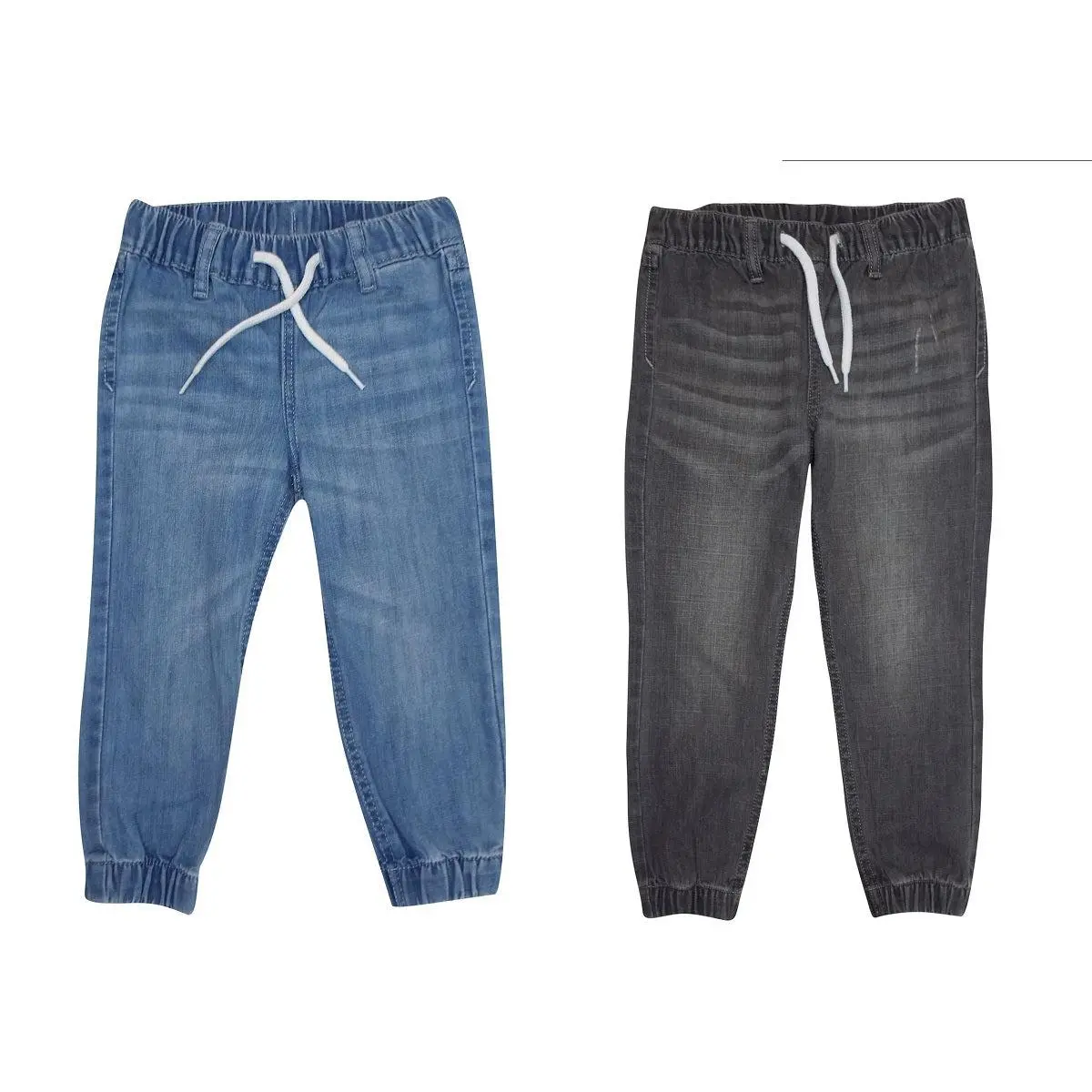 Boys Blue Grey Elasticated Waist Cotton Rich Crinkle Wash Denim Jeans