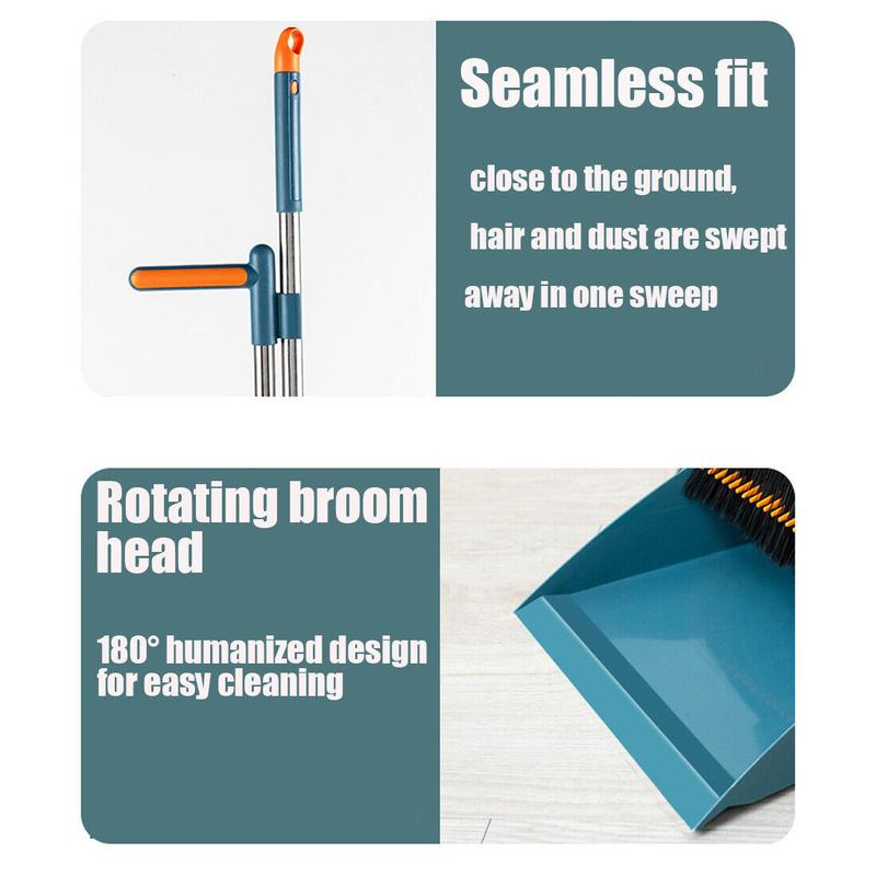Product Introduction of Long Handled Dustpan and Brush Set Strong Metal Handle Dust Pan & Broom Sweeper Cleaning Collapsible 11