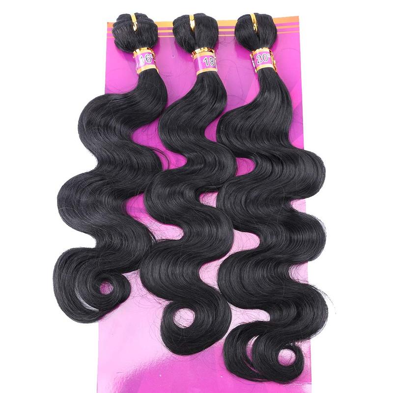 3 Bundles Body Wave Synthetic Hair Weave Extensions 16 18 20 Inches Mixed Color Black Hair Weft (1#) 0