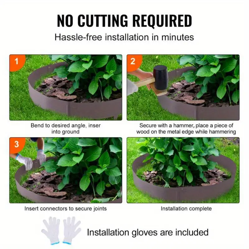 5pcs Flexible Steel Garden Edging, 99.06cm x 10.16cm Rustic Brown Landscape Strips with 8.0cm Spikes - Durable Metal Borders for Flower Beds & Pathways, Easy Installation 3