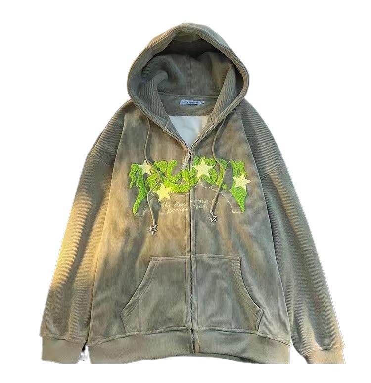 Product Introduction of Y2k Zip Up Hoodie Women Retro Embroidered Letter Loose Long Sleeve Tops 2025 Casual Hooded Sweatshirts Harajuku Jackets coat 23