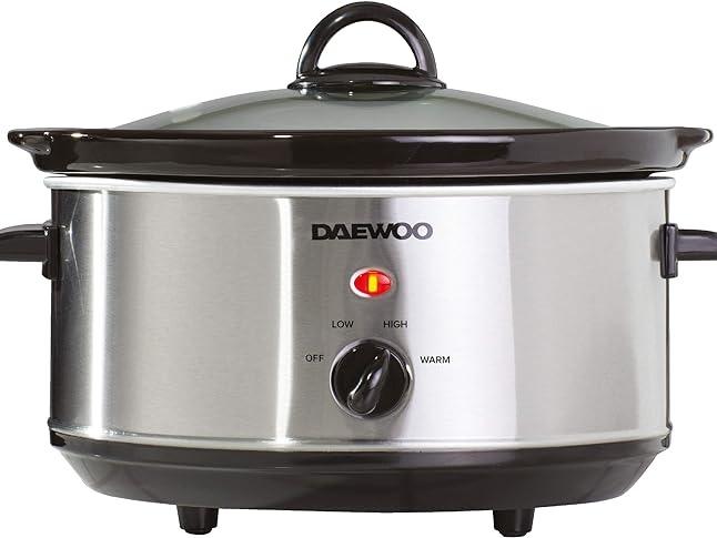 Daewoo Stainless Steel Slow Cooker With 3 Heat Settings And Power Indicator, Dishwasher Safe and Carry Handles With Raised Feet, Easy Clean, 3.5-Litres 0