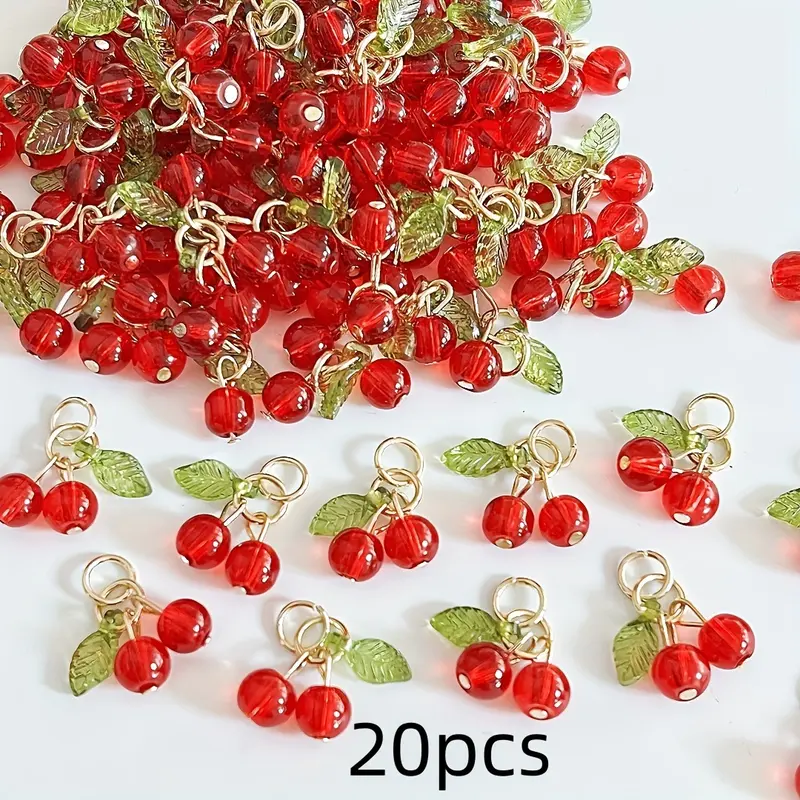 20 And 30 Cherry Pendants, Fruit Pendant Accessories for Necklaces, Earrings, Bracelets, DIY Cherry Phone Charms, Red Accessory Decorations. 2