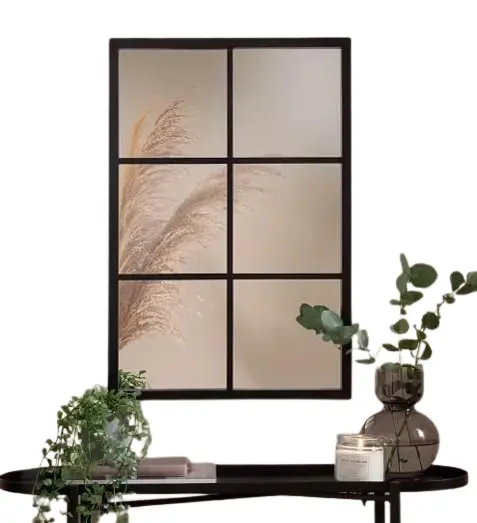 Window Style Wall Mirror Durable Frame Indoor/Outdoor Living Collection Rectangular Wall Mirror 50X76Cm (Black)