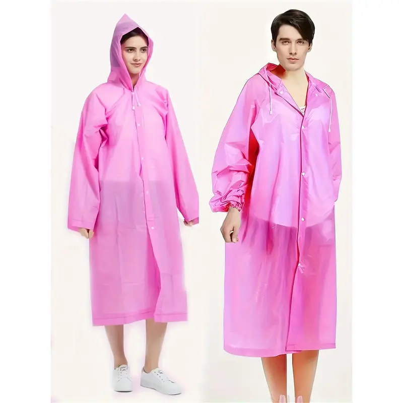 Unisex Solid Hooded Long EVA Raincoat With Long Sleeve And Button Up Placket, Waterproof And Versatile Jacket Suitable For Hiking And Outdoors Activities 2