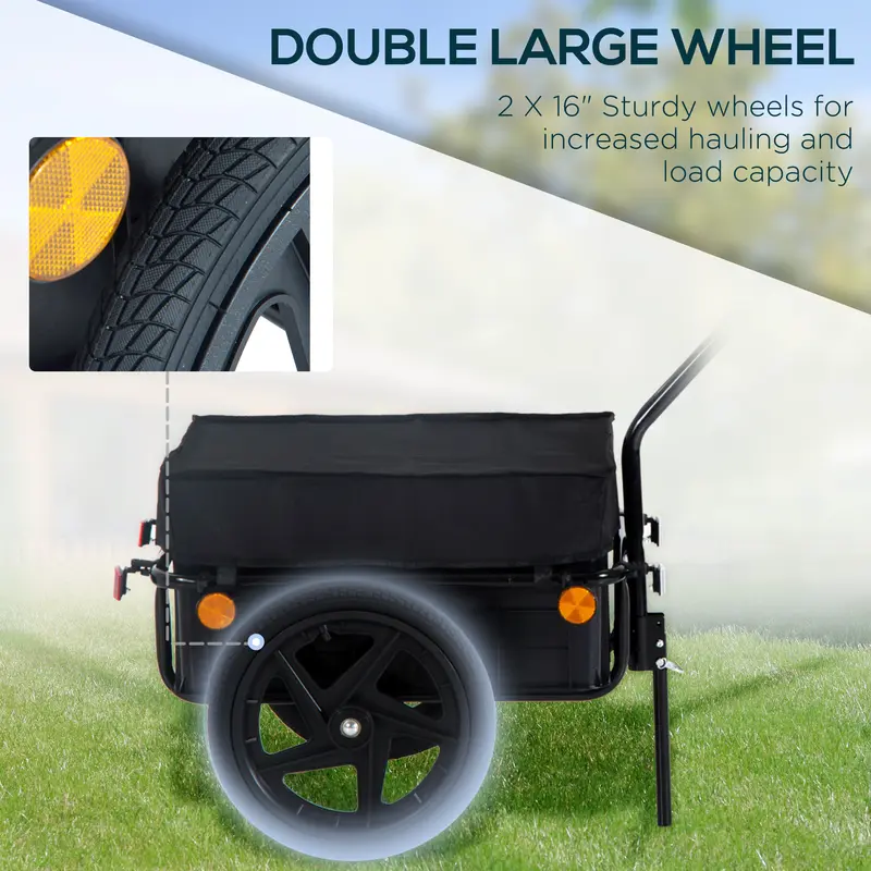 HOMCOM Cargo Trailer Bike Trolley Cart with Handle Removable Rain Cover 70L 5