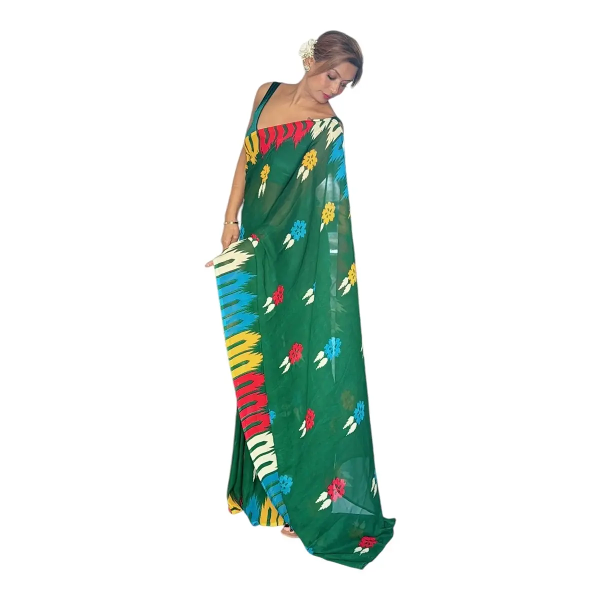 Laliguras and Dhaka Ink Print Saree for Women