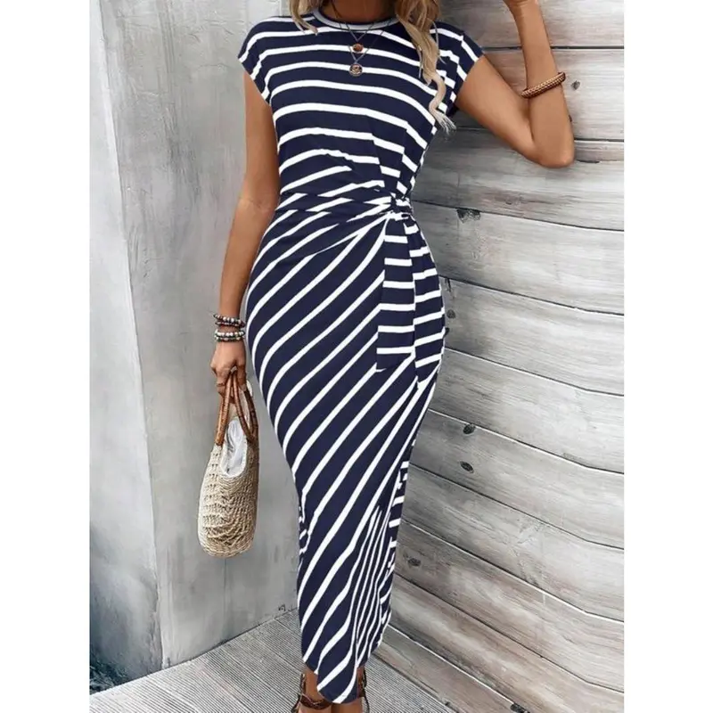Women's Striped Print Knot Batwing Sleeve Dress, Dress in Club for Women, Summer Dresses 2024, Long Black Ladies Fancy Dress, Sundress Maxi Dress, Ladies Muscle Mommy Coming Home Outfit, Girls Birthday Gift, Party Dresses， Tall Clothing Women 3