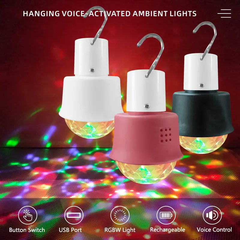 1 Pcs Magic Ball Lights 7 Color LED Hanging Projection Lamp Voice RGB Controlled Party DJ Disco Stage Light Christmas KTV Bar Decor