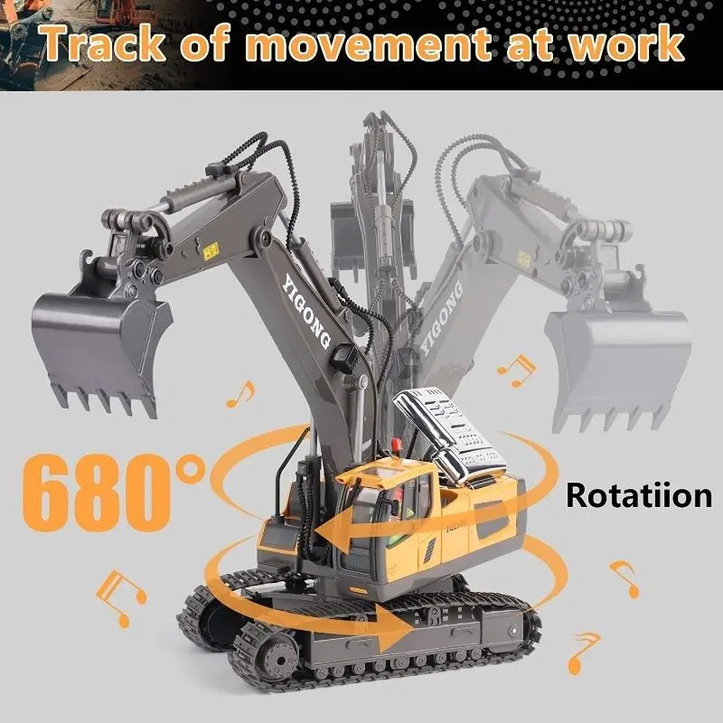 Remote Control Excavator Toy with 11-Channel Alloy Metal Construction, 2.4GHz Wireless, USB Rechargeable 18650 Lithium Battery, Weather-Resistant, Operating Voltage ≤36V, for Kids 14+ Years 3