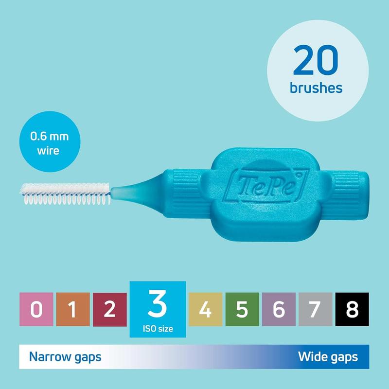 TePe Interdental Brush, Original, Blue, 0.6mm/ISO 3, 20pcs, Plaque Removal, efficient Clean Between The Teeth, Tooth Floss, for Small Gaps Oral Pack 1