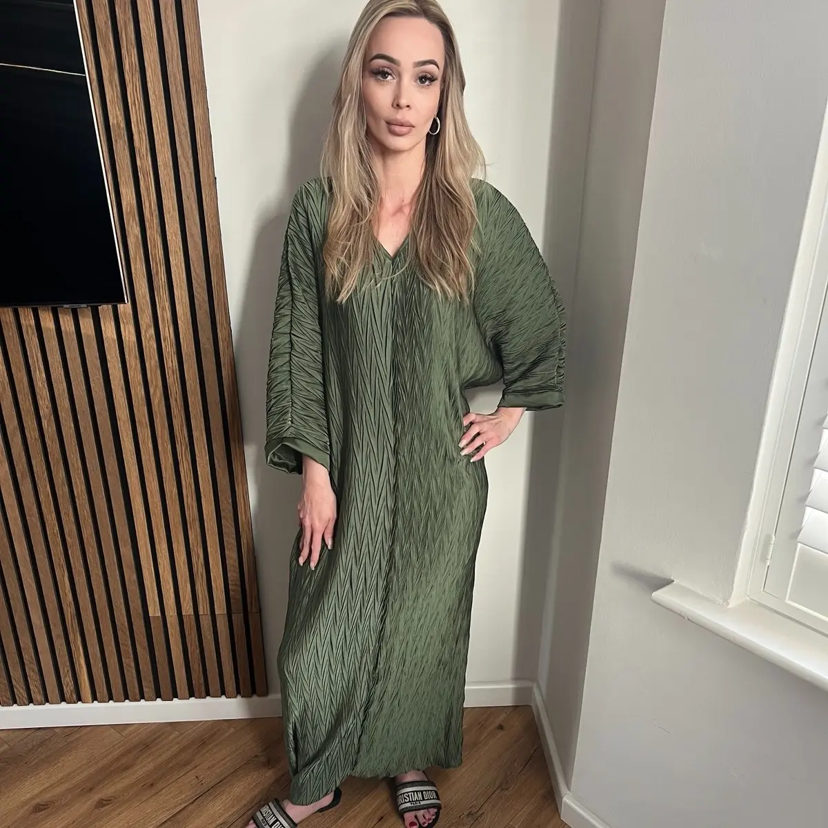 Mila Satin Crinkled V Neck Maxi Dress (SALE ITEM)