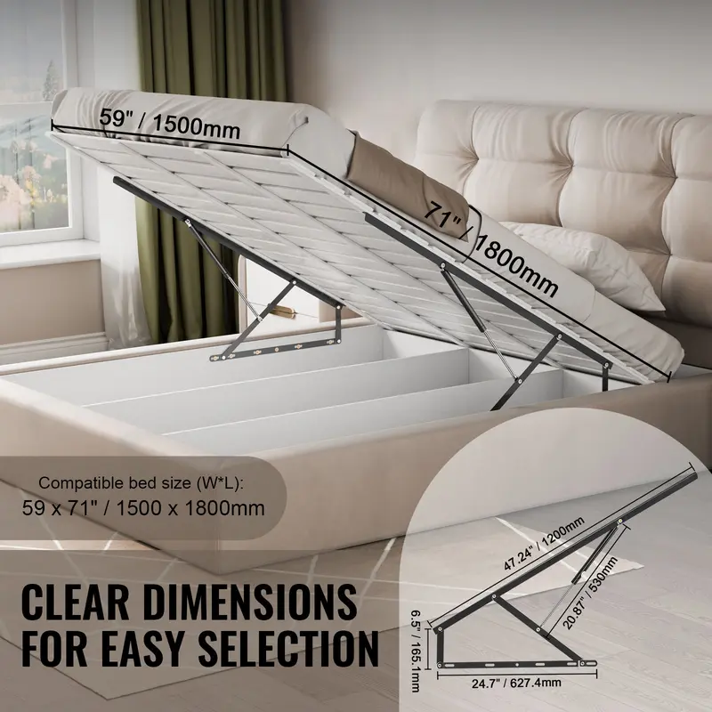 VEVOR Bed Lift, 59x71 in Compatible Bed Size 154 lbs Load Bearing, DIY Wall Bed Mechanical Hardware Kit Vertical Deluxe, Pneumatic Lever Heavy Duty Bed Support, Folding Wall Bed for Guestroom 2