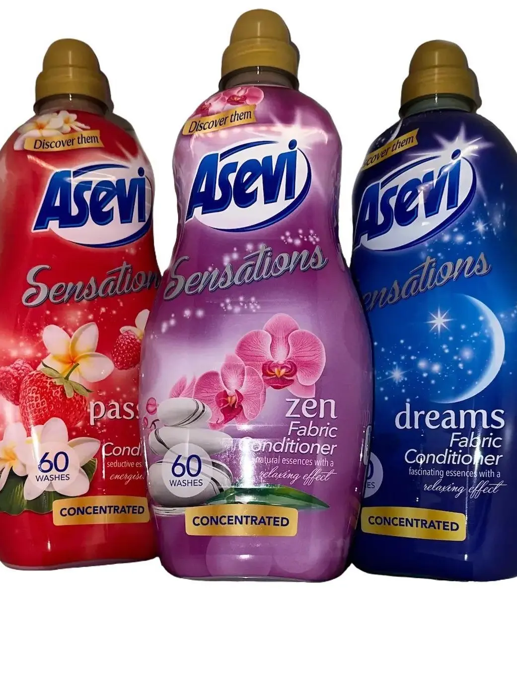 Asevi Sensations Zen Dreams Passion Energy Fabric Clothes Softener Liquid Household Scented Laundry Concentrated Conditioner Spanish Cleaning Fragrance Long Lasting Smooth Scent 1320ml 60 Washes Perfume Hand