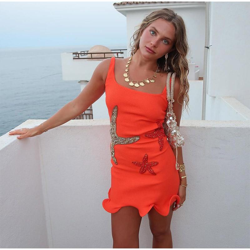 Product Introduction of 2025 Stunning Shiny Stars Ruffles Hem Knitted Mini Dress Women's Chic Slim Fit Sleeveless Sling Vestidos Lady Street Gowns New 9