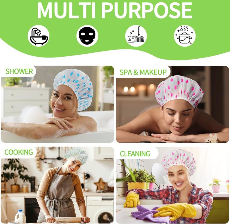 4 Pack Shower Caps for Women/Men, Light Weight Plastic Shower Caps for Women UK 30cm Width with Good Quality Elastic, Perfect for Use at Home, and Spa 3
