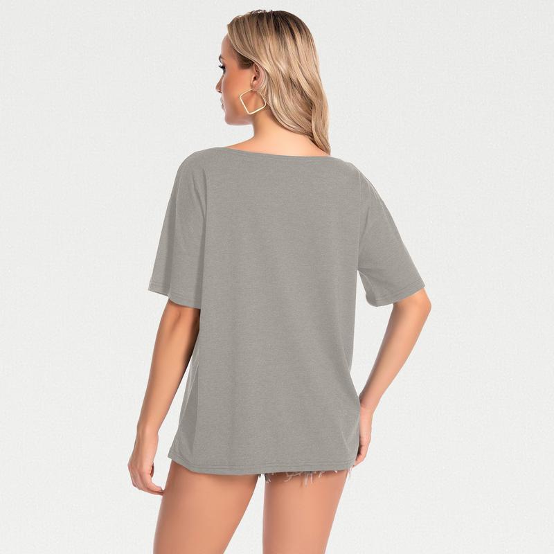 New Womens Off Shoulder Plain Oversized Slash Neck Baggy Tee T-Shirt Top Comfortable Fit Sleeve Summer Womenswear Casual 4