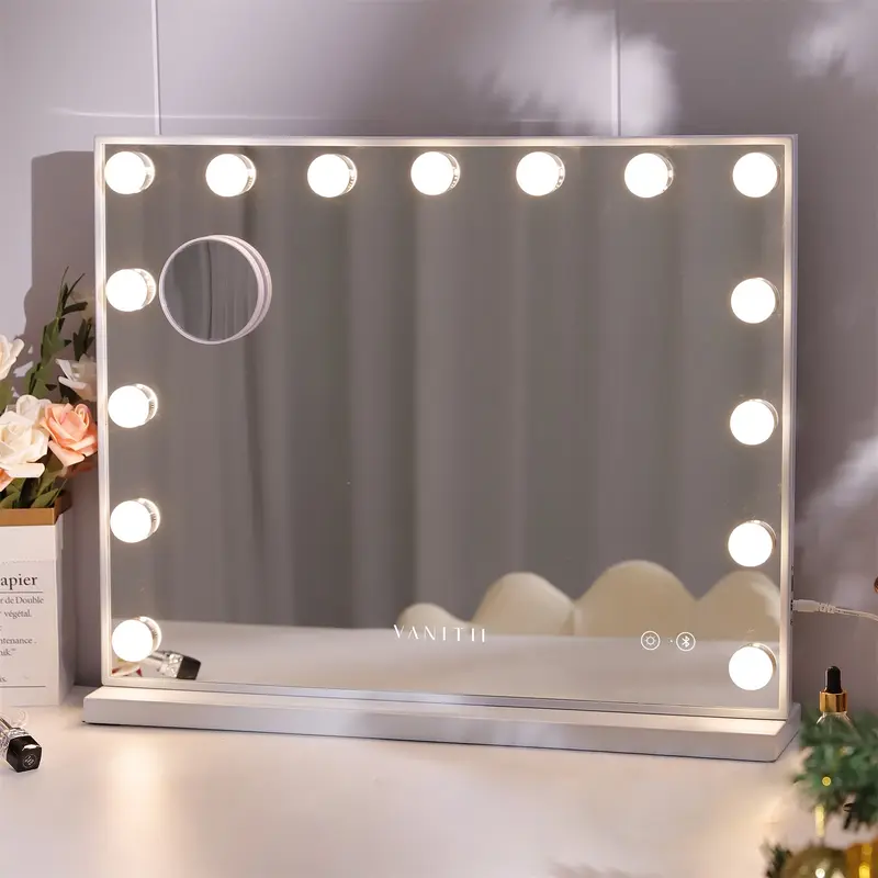 VANITII Hollywood Bluetooth Vanity Makeup Mirror with Lights 15 LED Standing Mirror Wall 7
