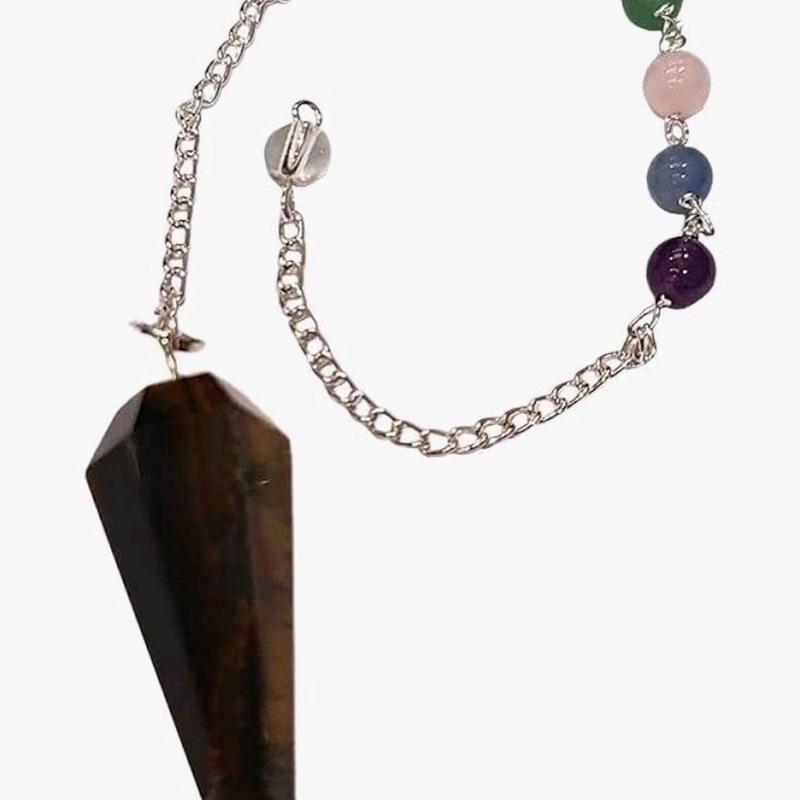 Beautiful Rose Quartz or Tigers Eye Pendulum with 7 Chakra Beaded Chain Unique Gift for Witches and Spiritualists - Provides guidance swings based on the answer reiki, healing, meditation, chakra balancing, tarot, dowsing divination, or home decoration. 4
