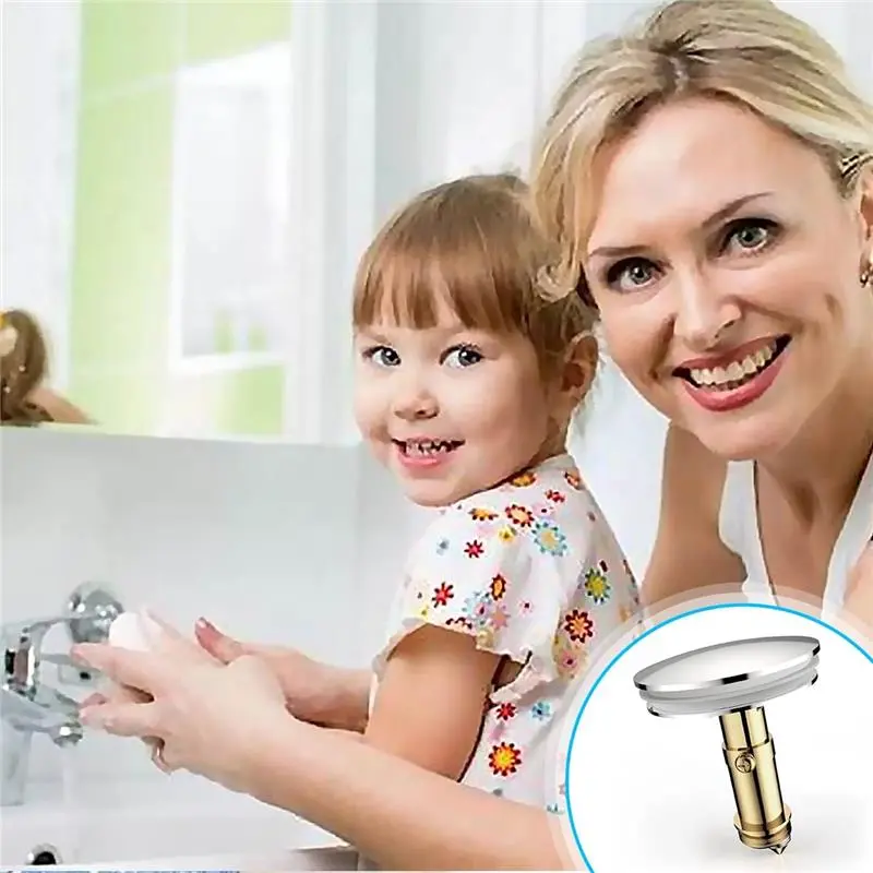 Pop Up Sink Plug Replacement for Washbasin Brass Chrome, Sink Drain Plug Pop Up Waste Plug Basin Plug Click Clack Push Plug Stopper for Bathroom Vanity Sink, 38mm Cap 5