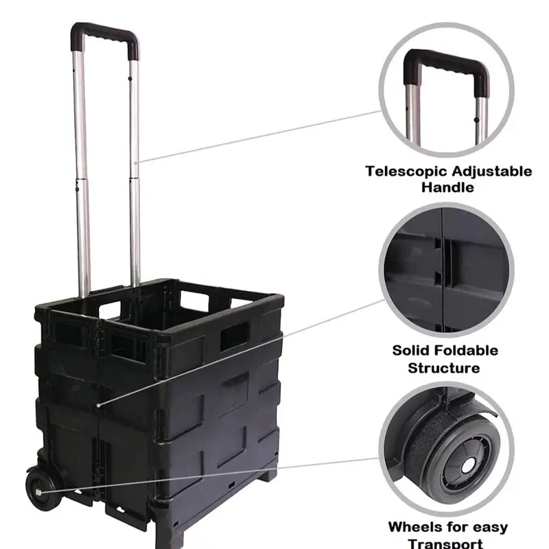 Large 25kg Folding Cart Shopping Trolley Rolling Car Boot Storage Box Best Gifts 5