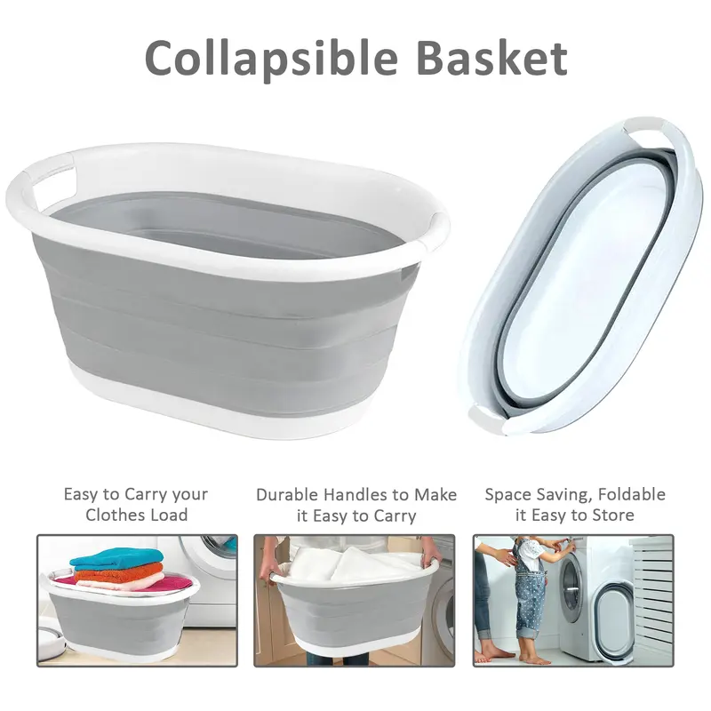 2 X Laundry Basket Pop Up Folding Collapsible Space Saving Cloth Washing Bin Plastic Organiser Silicone 5