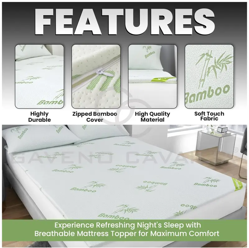 Highliving 2.5cm Thick King Memory Foam Mattress Topper With Anti-Slip Ventilated Hypoallergic Bamboo Cover, Soft Flexible Memory Foam Design For Pressure Relieving(5cm,150x200cm) 2