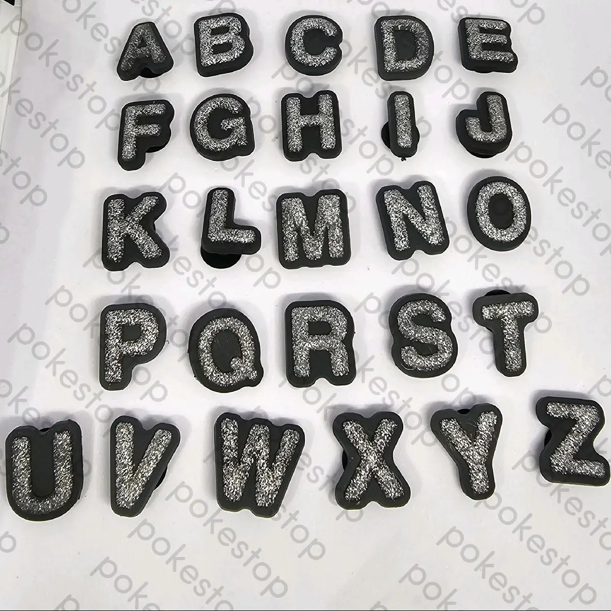 silver glitter alphabet croc charms Shoe Decor Footwear, jibbitz custom crocs