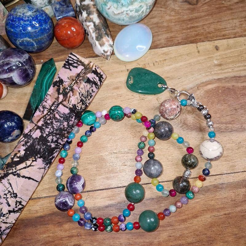 Green Aventurine Freeform Removable Pendant with Dream Amethyst, Dragon Blood Agate, Malachite and more. 6