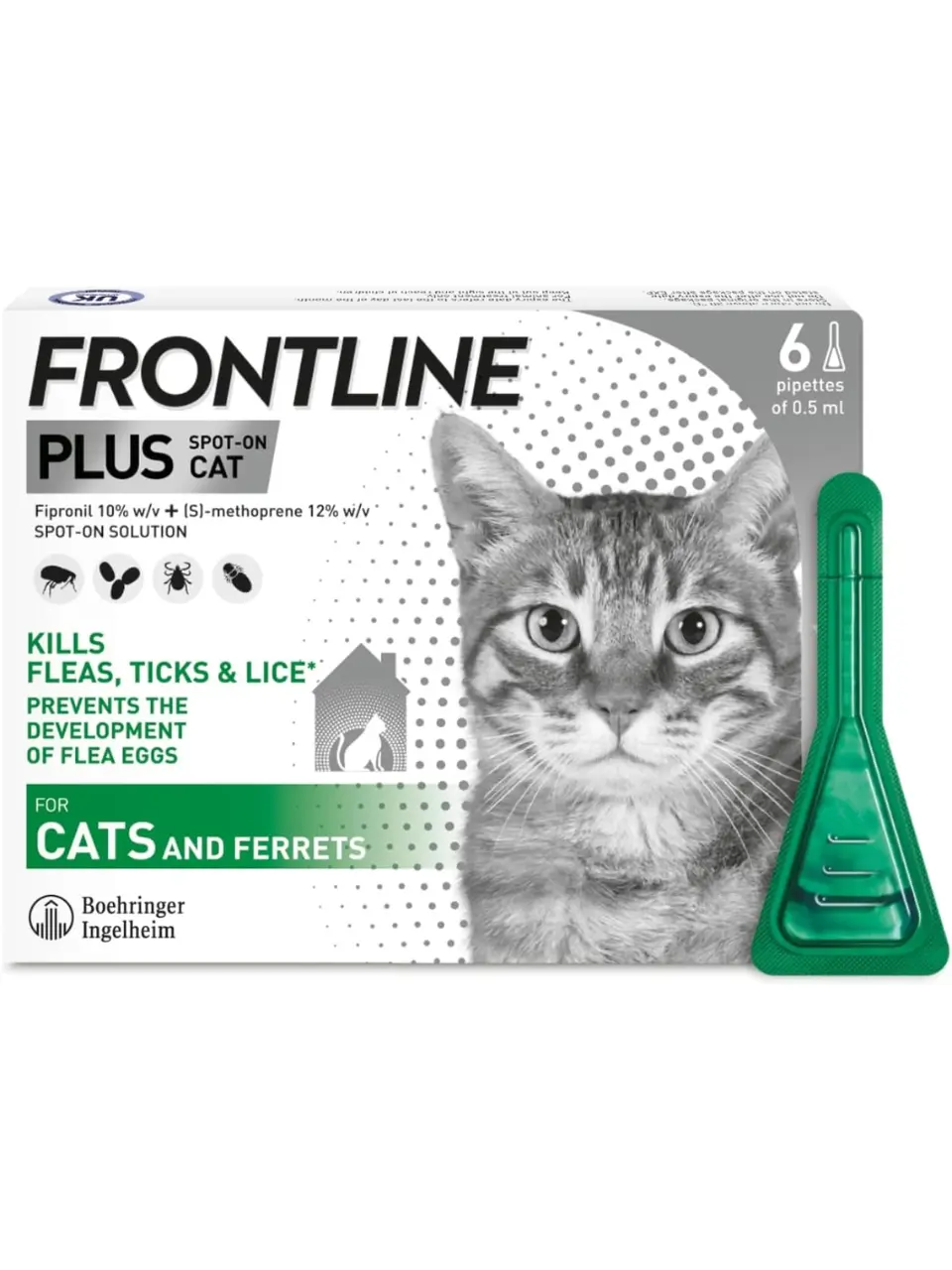 FRONTLINE Plus Flea & Tick Treatment for Cats and Ferrets - 6 Pipettes