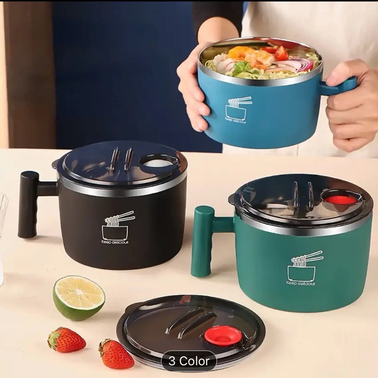 1pc Stainless Steel Instant Noodle Bowl, Student Dormitory Instant Noodle Cup,  Lunch Box Insulated Lunch Box With Lid Bowl For Restaurant Tableware
