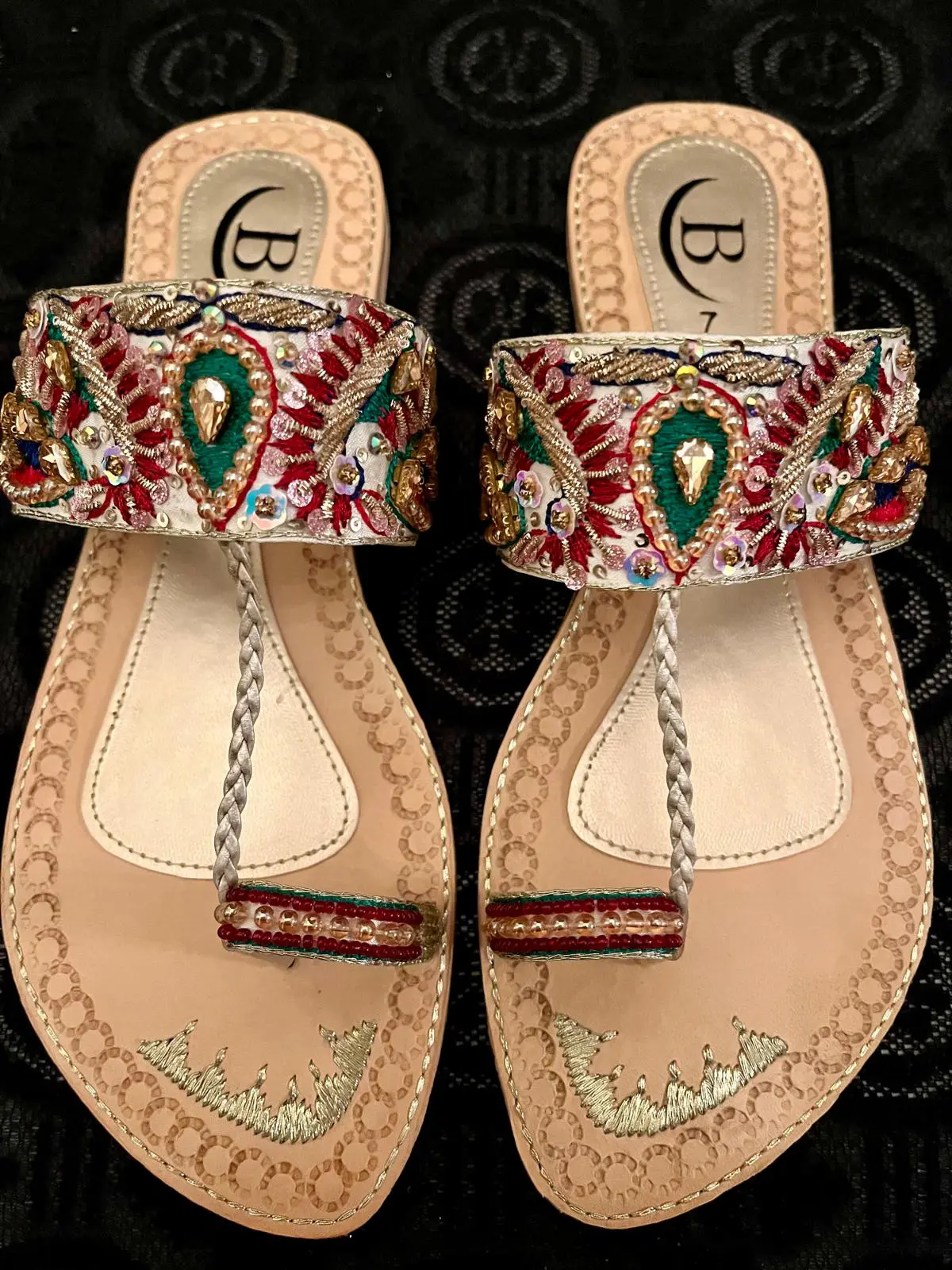 Bisma handmade embroidery toe post leather summer party wedding sandals Heera Mandi (B16) Women Footwear Decor Multicolor