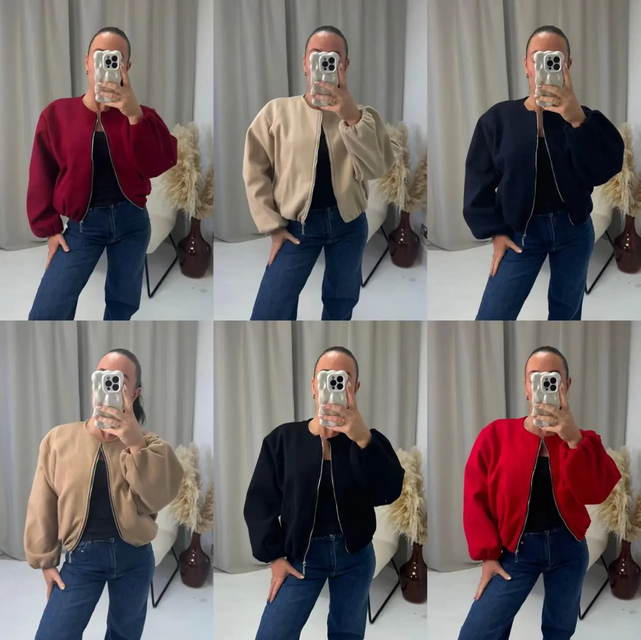 Balloon Sleeve Bomber Jacket - TAUPE