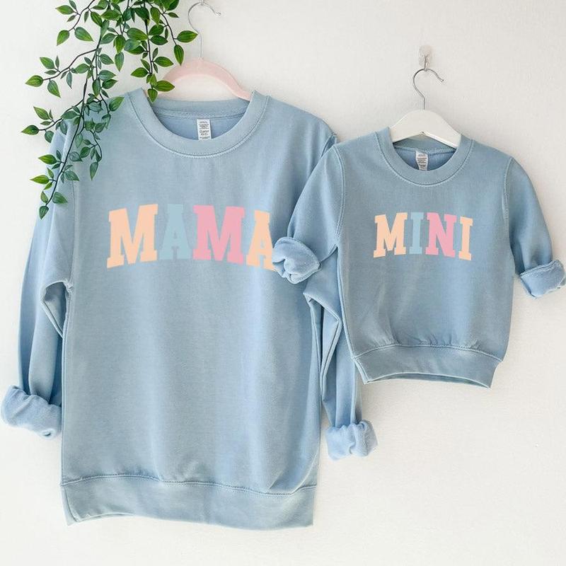 Pastel Mama & Mini College Matching Baby Blue Sweatshirts 1