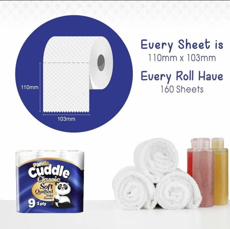 Panda Cuddle SOFTEESE 45 Unscented Soft Quilted Toilet Rolls - 3 Ply Toilet Tissues 5*9 Pack Classic Soft Blue  Wipes 1