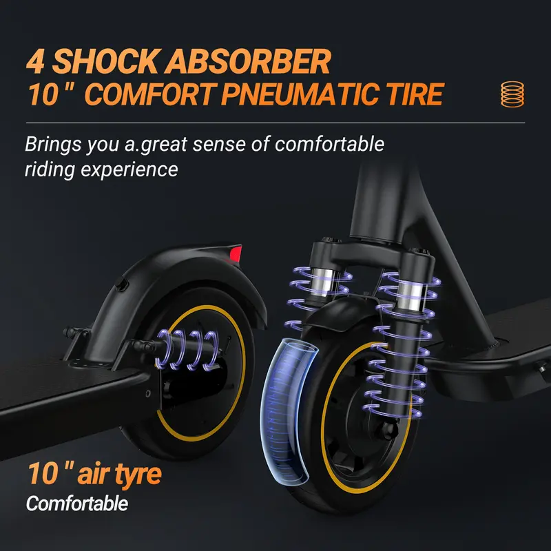 AOVOPRO Esmax High-Speed Electric Scooter - 42V 14.5Ah Lithium, 10" Air Tyres, 500W Motor, Aluminum Alloy, Dual Brake System, LED, App Control, 35-45KM Range, 25km/h Max Speed, Portable & Foldable, Black/White EScooter 3