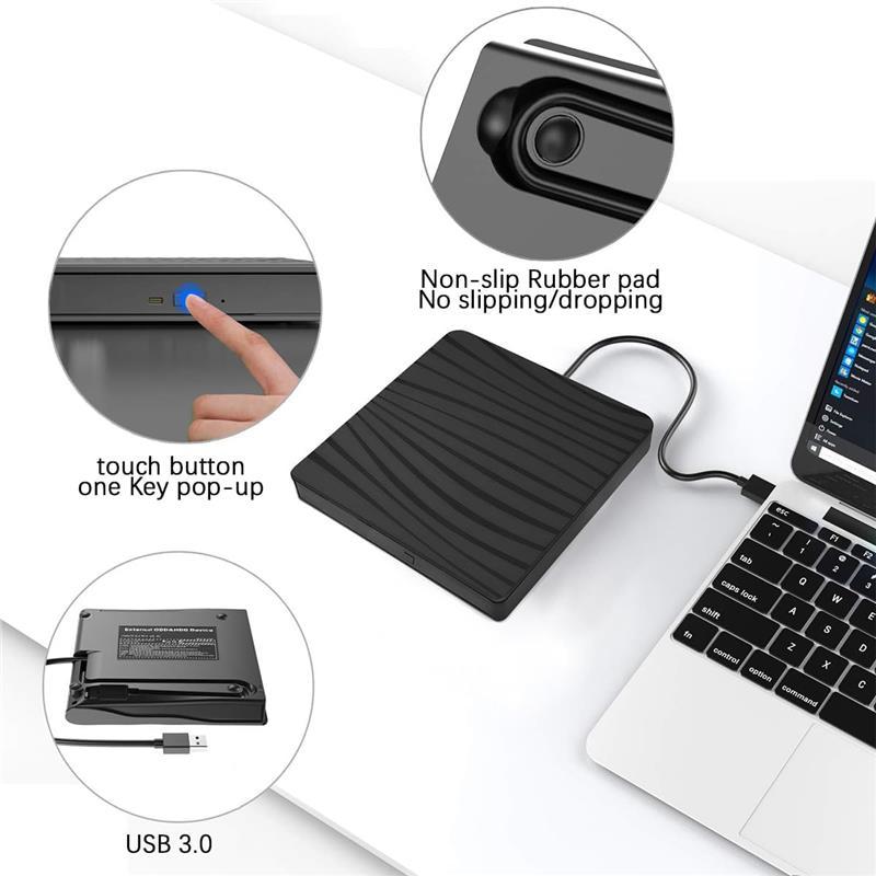 External CD DVD Drive, USB 3.0 Portable CD/DVD +/-RW Burner Rewriter DVD Player for Laptop Slot-in CD Disc Drive for Window/Mac OS/Linux/Vista 5