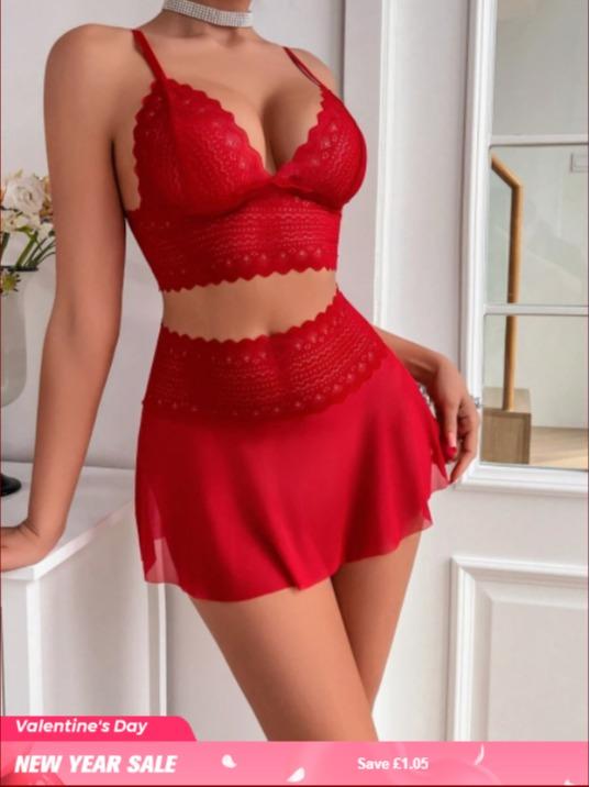 Valentine's Romance: Wireless & Mesh 2-Piece – Feel Sexy & Confident in Luxury Women's Wear Comfort Womenswear Basic Minimalist romantic premium spicy outfit lace lingerie set super Black 2
