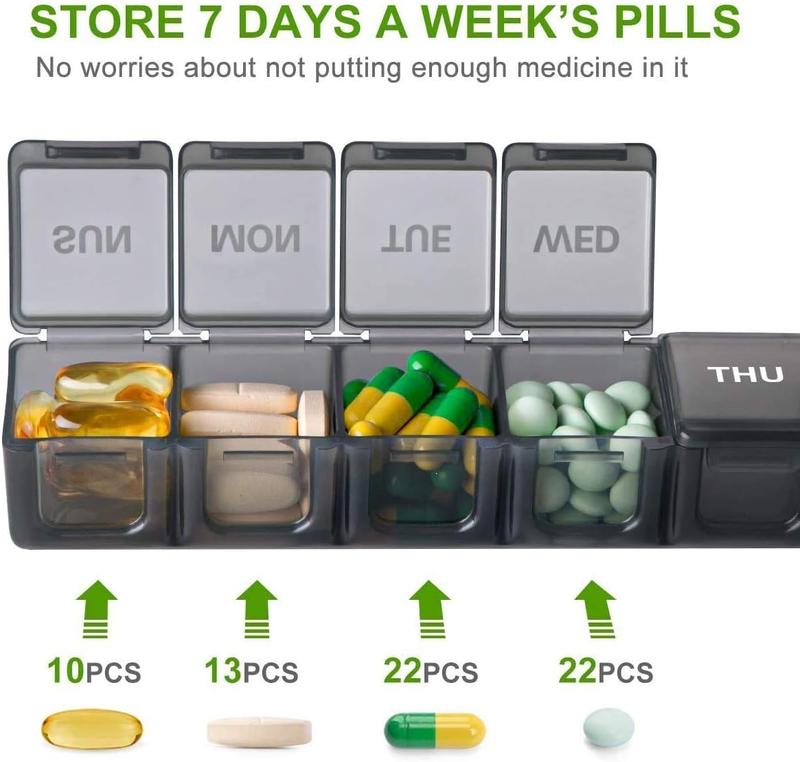 Pill Box Organiser 2PC, 7 Day 1 Times Extra Large Weekly Pill Organiser, BPA Free for Vitamins, Fish Oils, Travel, Supplements and Medication 4