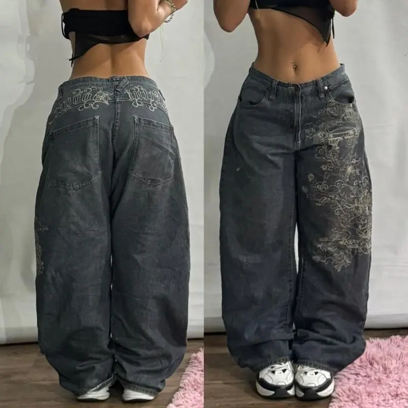Streetwear New Fashion Oversized Print Baggy Jeans Y2K Harajuku Hip-hop Vintage Pop Gothic High Waist Wide-leg Pants Trousers