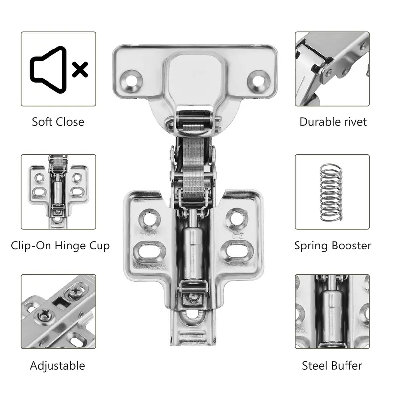 GoDyna 10Pcs Cabinet Hinges with 35 mm Screw 110 Degree Closing Hinge Cover Hinge Nickel-Plated for Kitchen Cabinet Wardrobe Door Bathroom 3