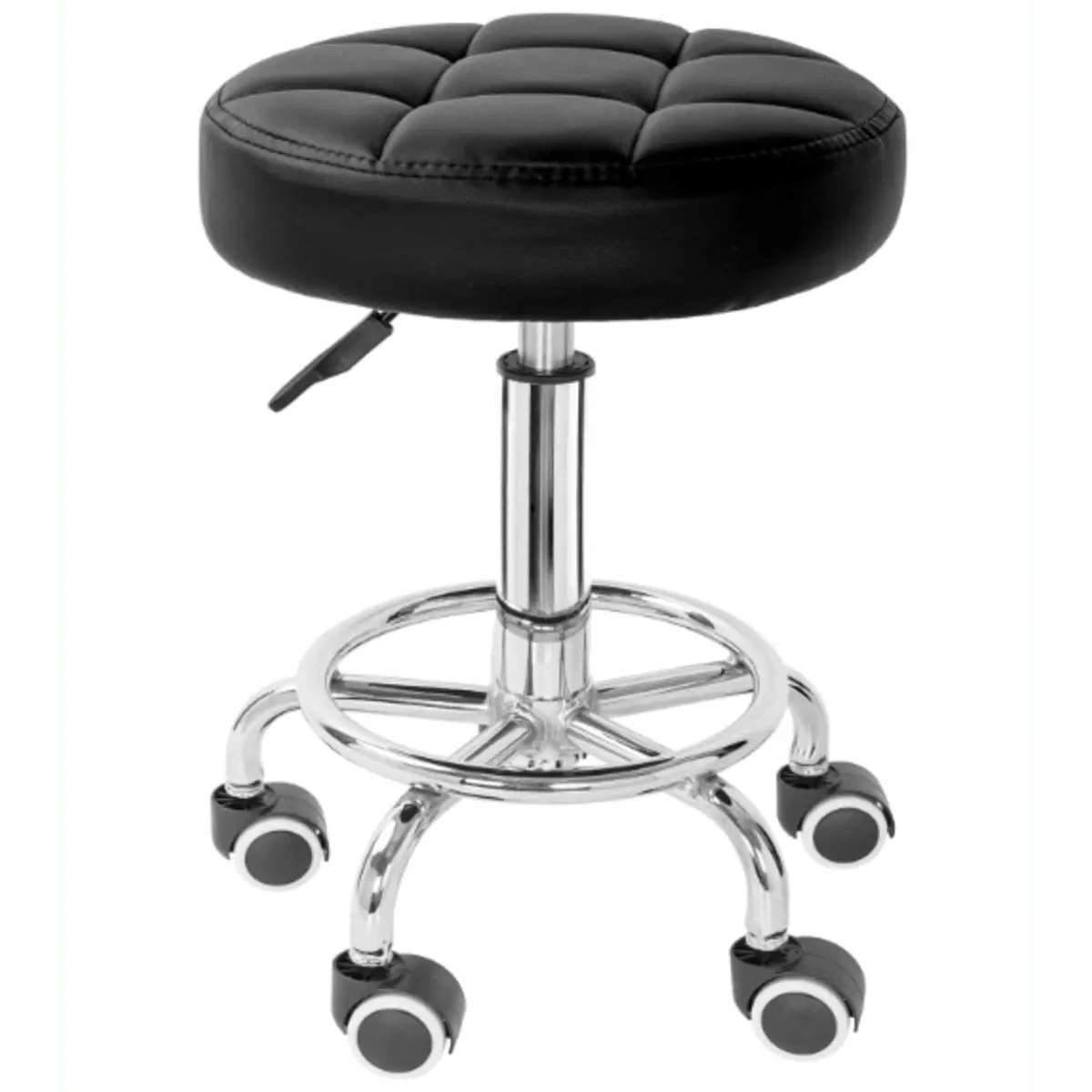 Round Rolling Stool Chair, PU Leather Height Adjustable Salon Stool with Wheels, 360° Swivel Stool Chair for Office Shop Salon Tattoo Massage Spa Work cross legged criss cross critical role chair