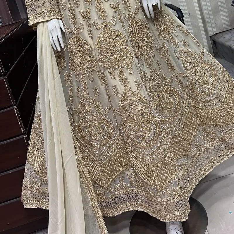 Heavy embroidered long maxi dress chiffon fabric 4
