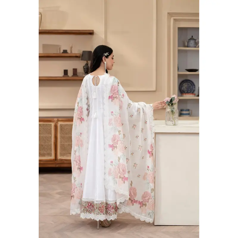 KC-1436 Embroidered Cambric Cotton long Frock Dress Ready to Wear 3 Pc - Karma Collection 6