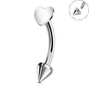 OUFER 16G Titanium Flat Heart & Spike Eyebrow Rook Ring