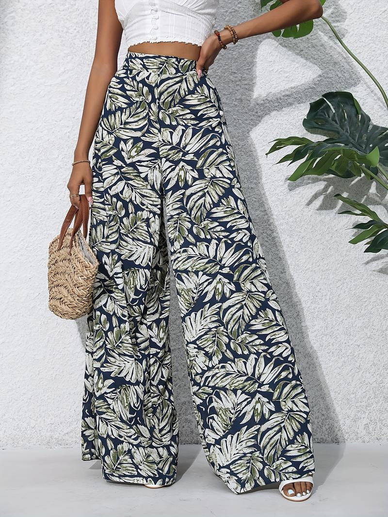 Product Introduction of Women'S Bohemian Floral Print Chiffon Wide-Leg Pants - High Waist, Elastic Waistband, Long Beach Trousers for Summer Vacation, Casual Elegant Style 17