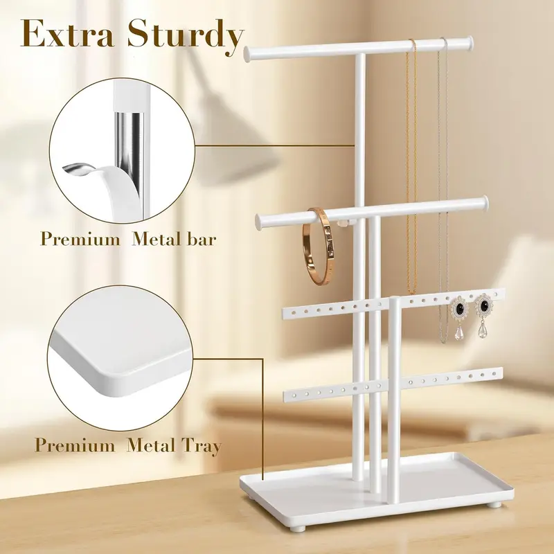 Jewelry Holder Organizer Necklace Display: Metal Aesthetic Room Decor Tree Stand for Bracelet Hanger and Earrings Storage 4