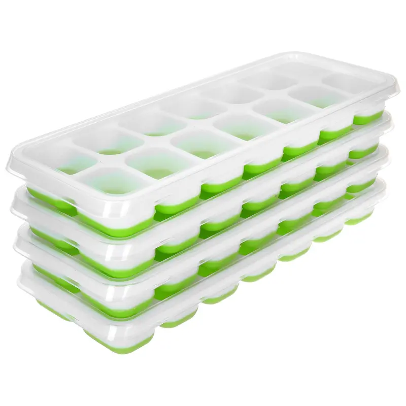 Silicone Ice Cube Trays Stackable Easy-Release Free Cocktail Freezer 4 Pack Ice Cube Tray with Lid Easy to Clean Ice Cube Moulds Save Freezer Space Reusable Ice Trays BPA Free Flexible Silicone Ice Cube Trays Removable Cubes for  Drinks  Kitchen Set 5