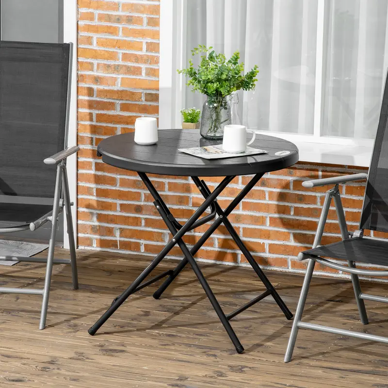 Outsunny Foldable Round Garden Table for 4, Outdoor Dining Table with HDPE Tabletop and Steel Frame, 80 x 80 x 73 cm, Dark Grey 1